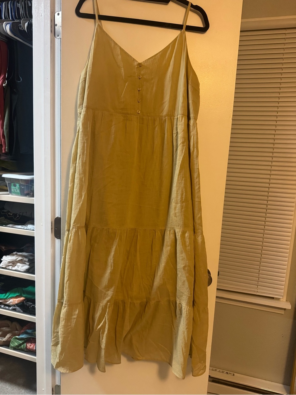 Lightweight Mustard Tiered Dress with Spaghetti Straps